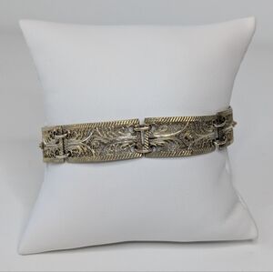 Sterling Gold Plated Filagree Panel Link Vintage Bracelet - Dainty Quiet Luxury